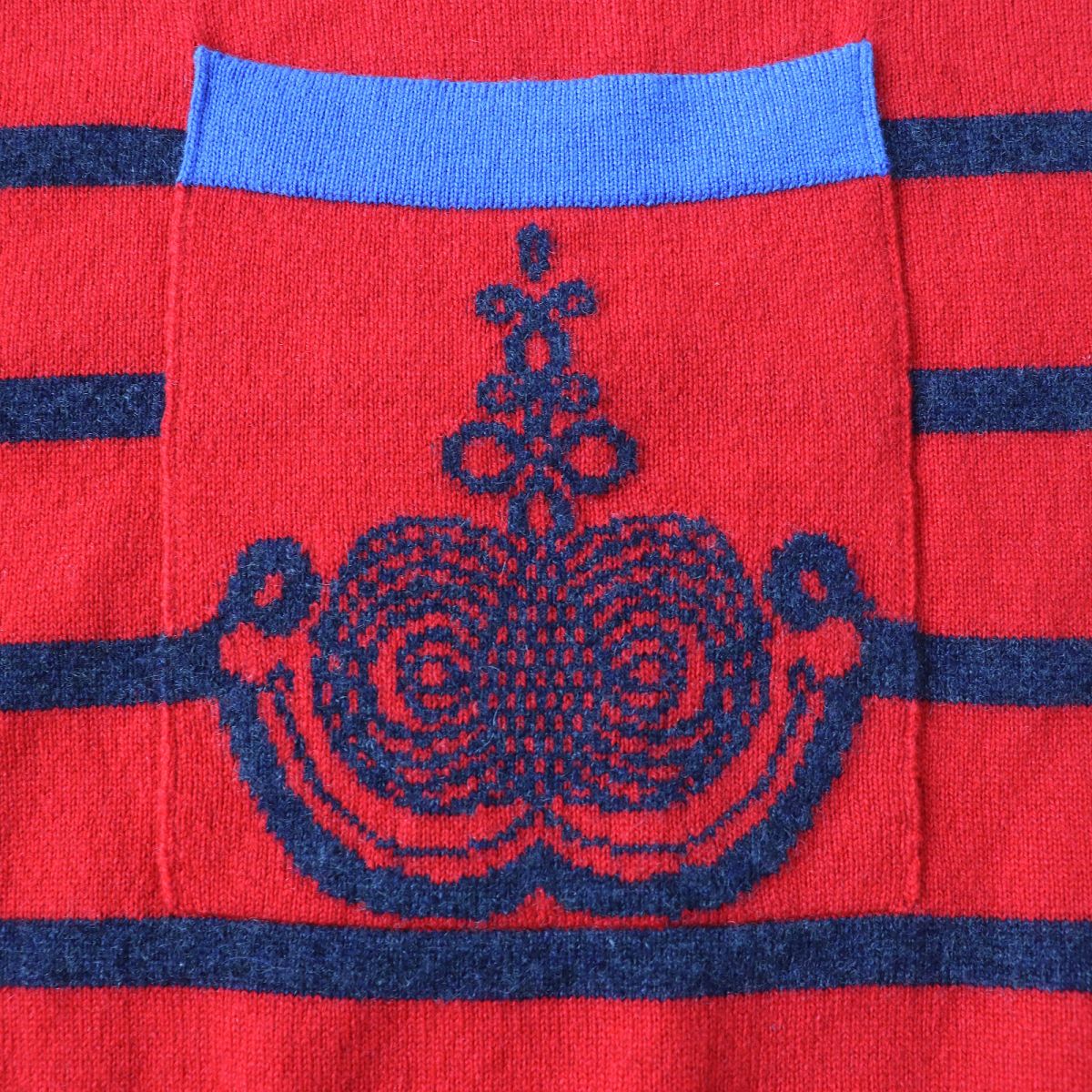 HERMES knit Main: 100% cashmere Red x navy x blue Women 34 Used