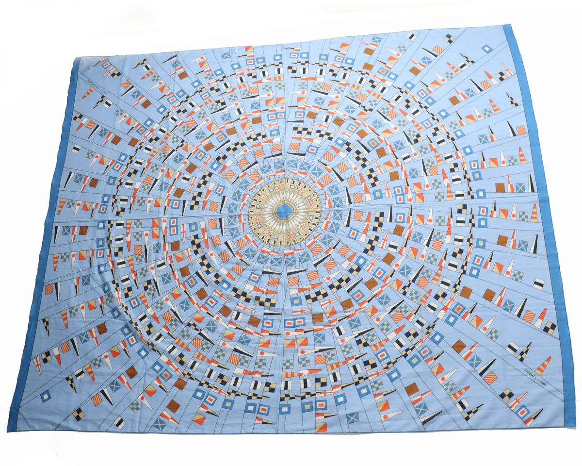 HERMES scarf cotton Light blue x multicolor