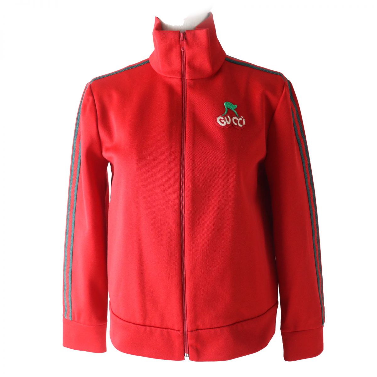 GUCCI Track jacket Outer: 51% polyester, Outer: 49% cotton, Part: 97% cotton, Part: 3% polyester, Part: 50% acrylic Red x green Women XS Used