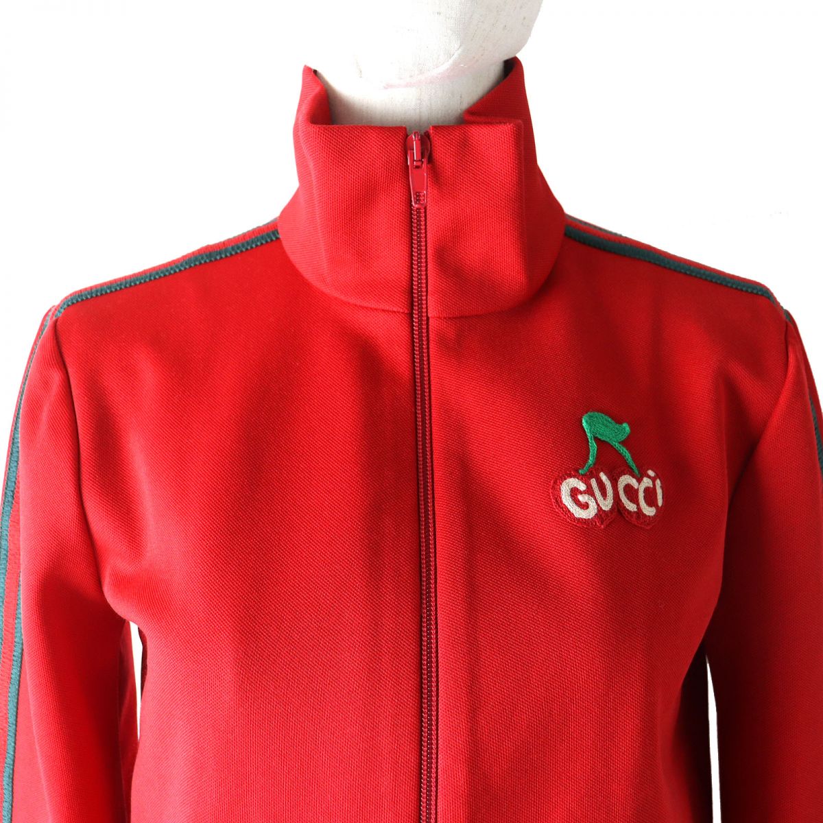 GUCCI Track jacket Outer: 51% polyester, Outer: 49% cotton, Part: 97% cotton, Part: 3% polyester, Part: 50% acrylic Red x green Women XS Used