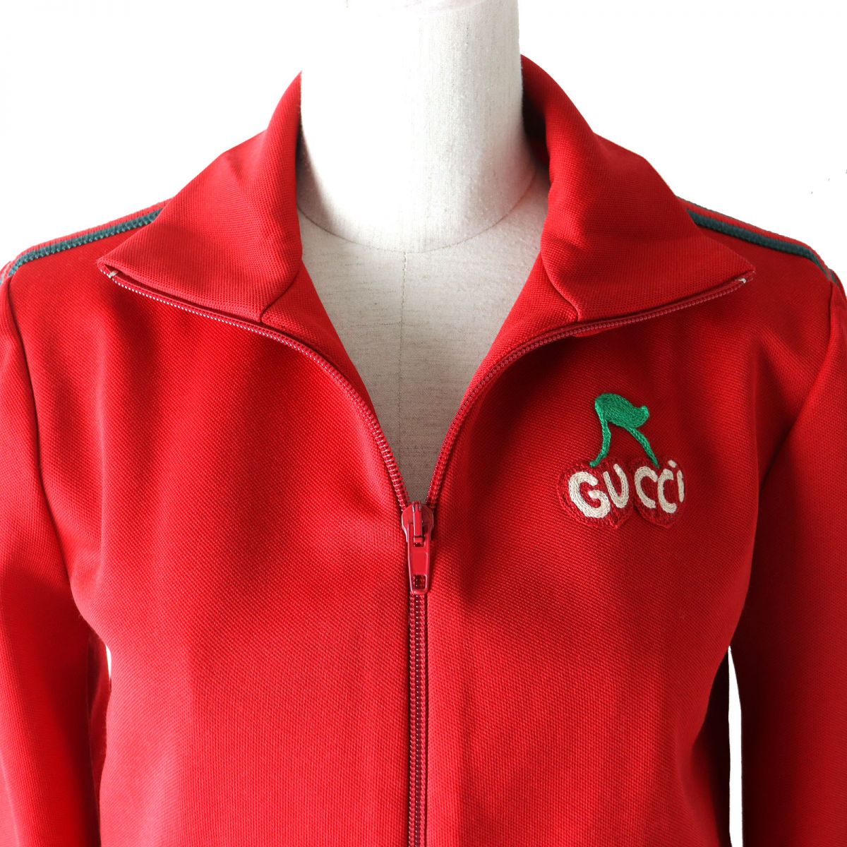 GUCCI Track jacket Outer: 51% polyester, Outer: 49% cotton, Part: 97% cotton, Part: 3% polyester, Part: 50% acrylic Red x green Women XS Used