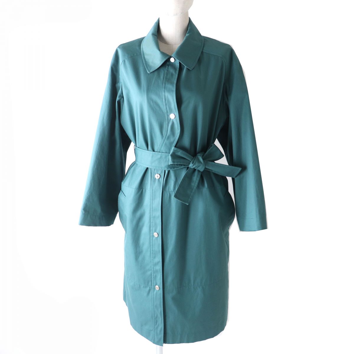 HERMES trench coat Main: 100% cotton, Lining: 64% cotton, Lining: 33% rayon, Lining: 3% polyurethane, Part: 100% cotton Green type Women 42 Used