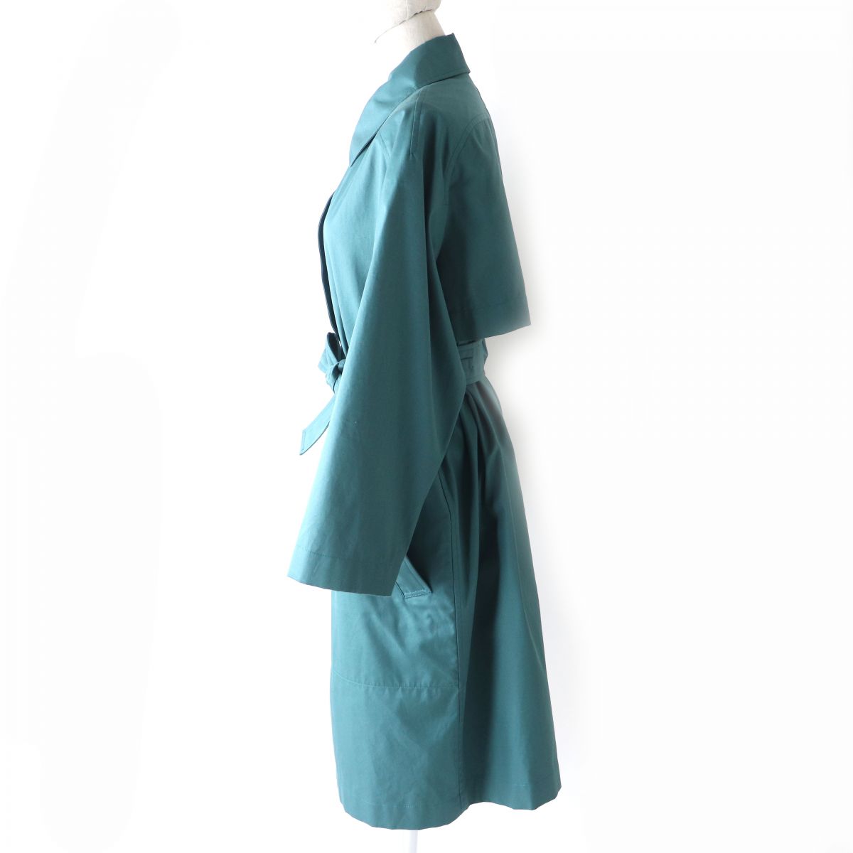 HERMES trench coat Main: 100% cotton, Lining: 64% cotton, Lining: 33% rayon, Lining: 3% polyurethane, Part: 100% cotton Green type Women 42 Used