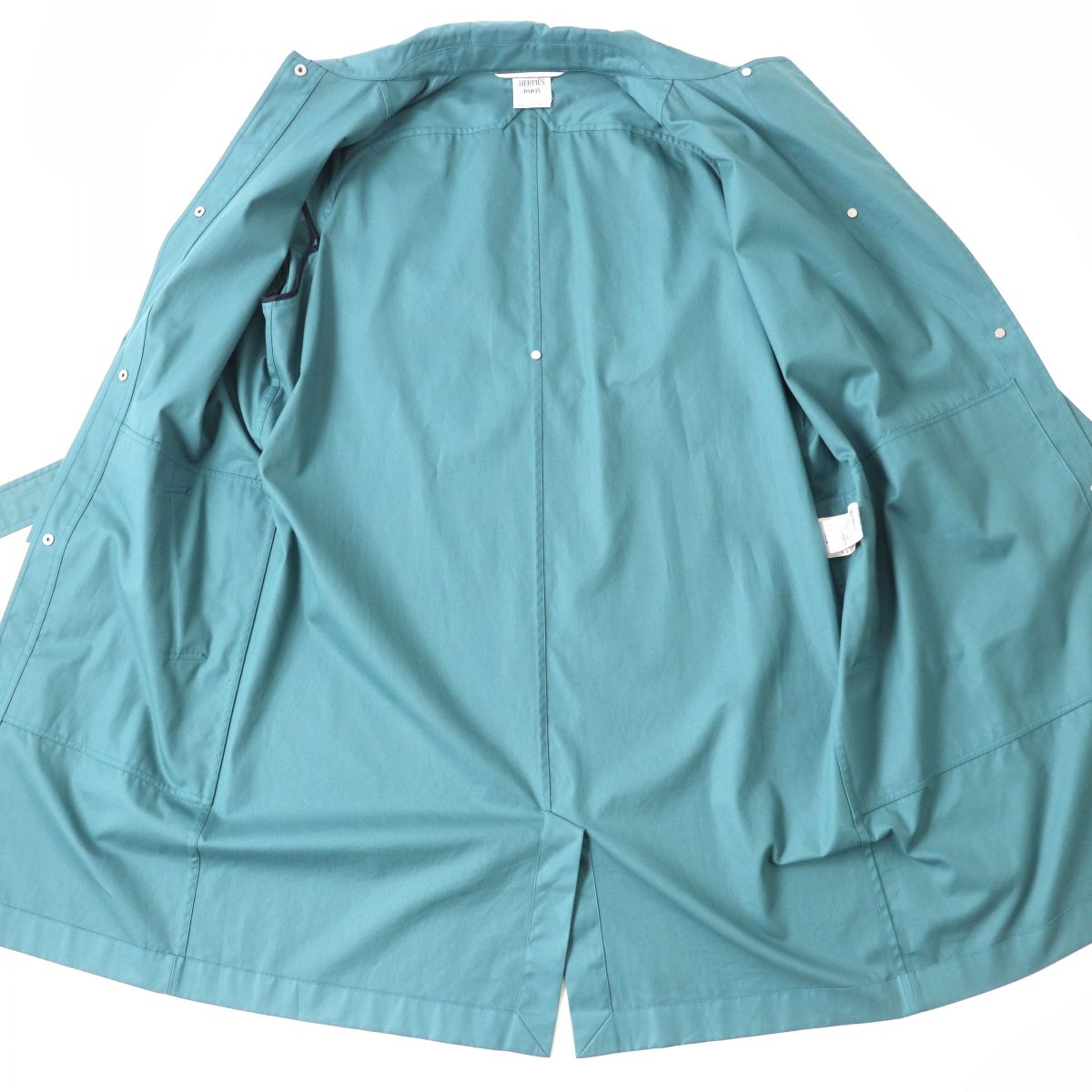 HERMES trench coat Main: 100% cotton, Lining: 64% cotton, Lining: 33% rayon, Lining: 3% polyurethane, Part: 100% cotton Green type Women 42 Used