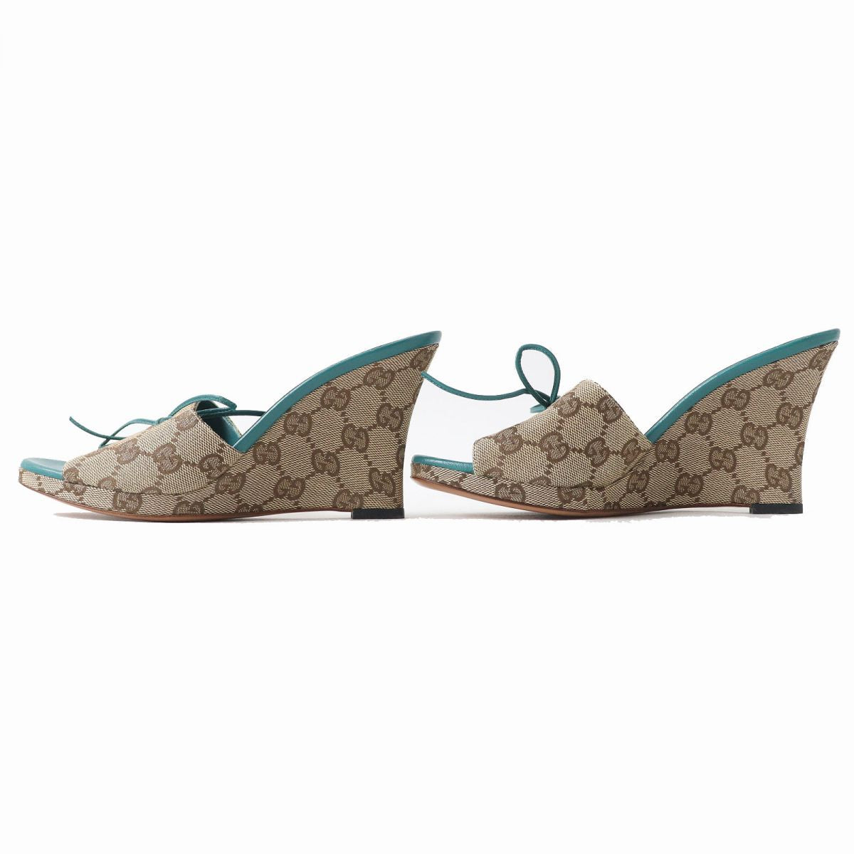 GUCCI Sandals GG canvas Beige x Green type 35.5