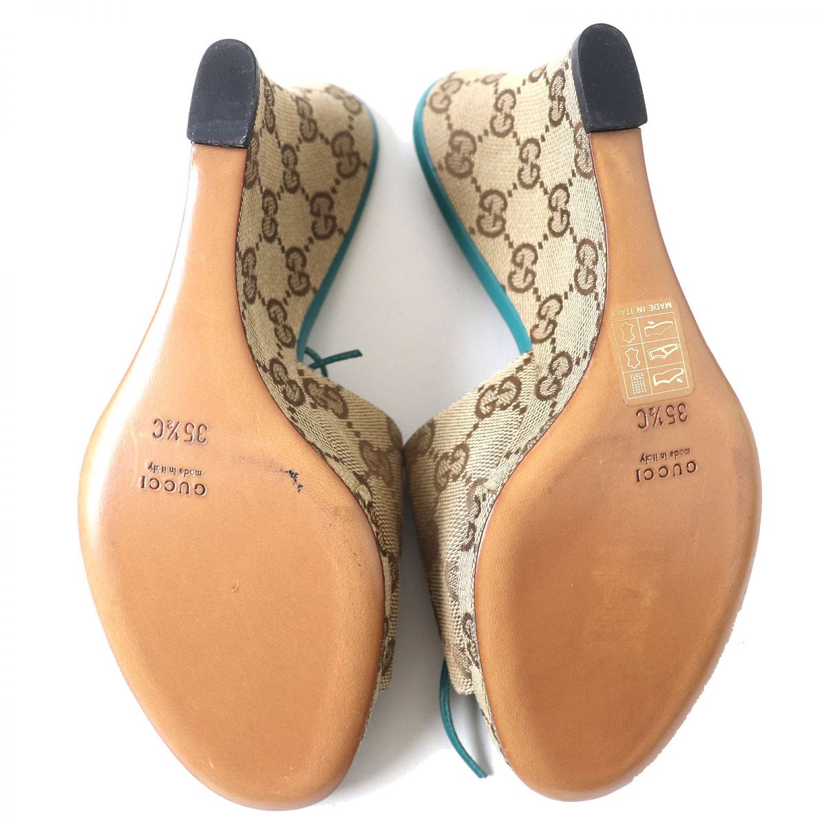 GUCCI Sandals GG canvas Beige x Green type 35.5