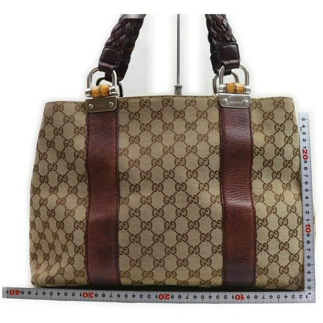 Gucci Bar Shoulder Bag Print Canvasleather With Bamboo Chrome Accents Brown Guccissima Canvas And Le