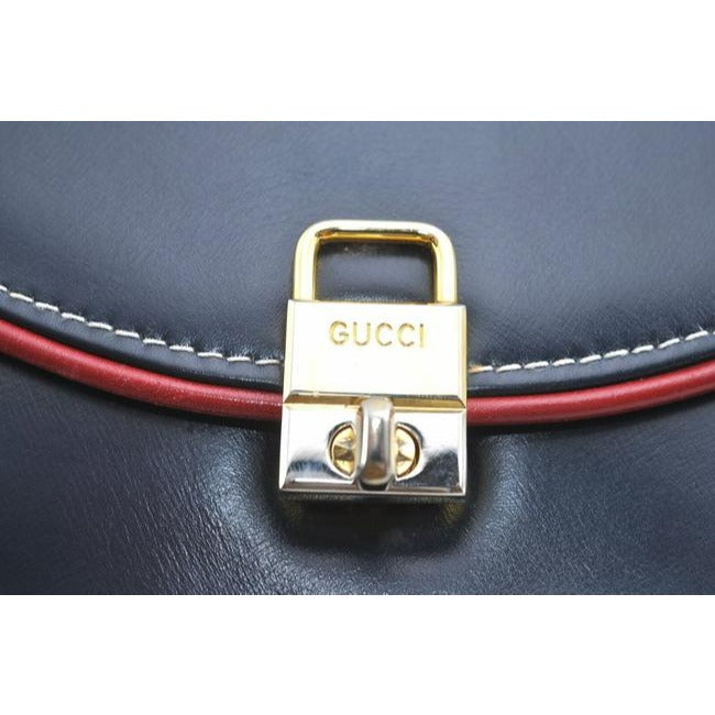 Gucci Handle Bucket Bag Padlock Xl W Gold Navy W Redwhite Trim Leather Satchel