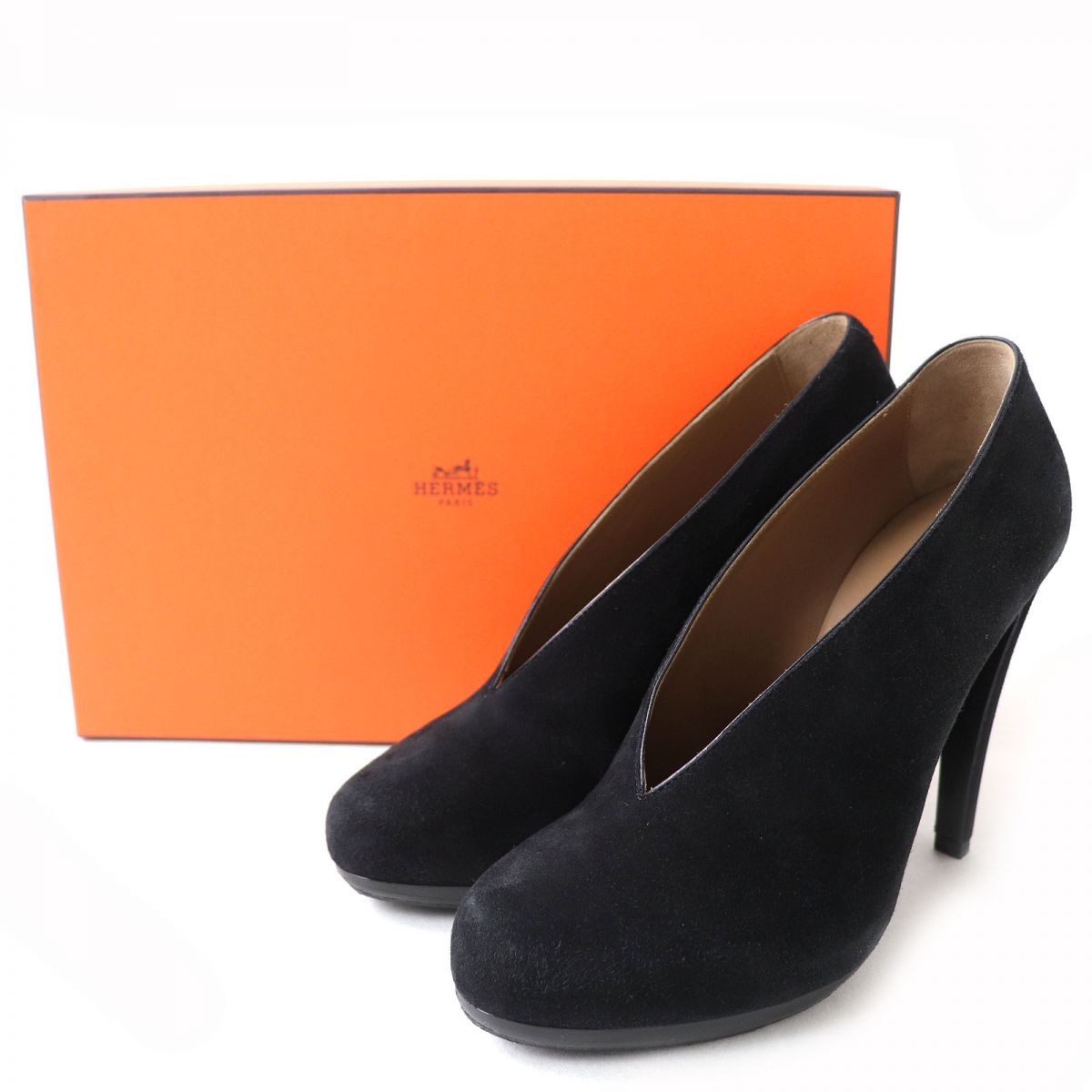 HERMES pumps Main: Suede leather black Women 37 Used