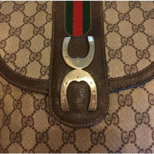 Gucci Ophidia Top Handle Tote Gg Supreme Shelly Stripe Shades Of Brown With Large G Logo Print Leath