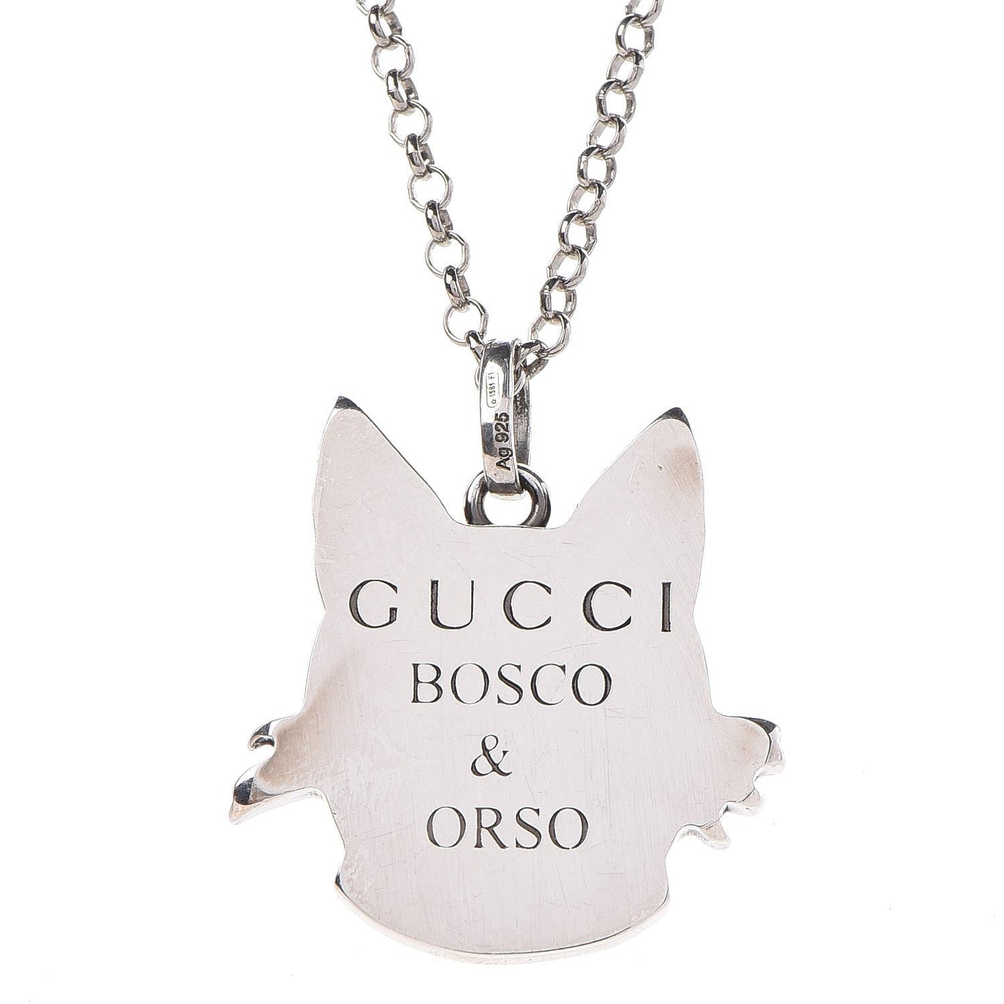 Gucci Enamel Bosco Dog Necklace in Silver