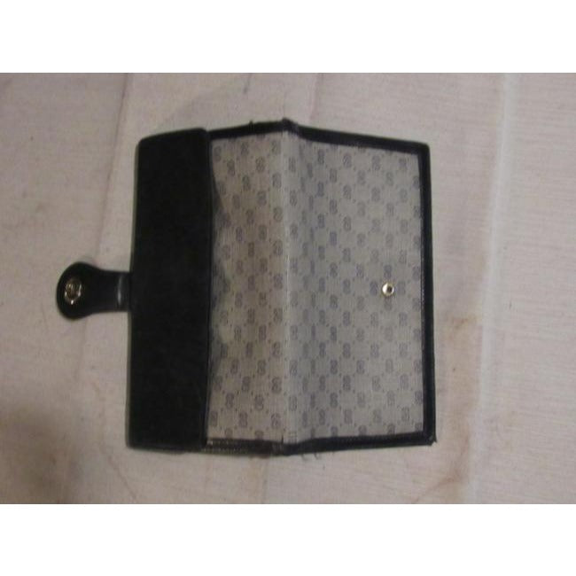 Gucci Blue Small G Logo Print And Leather With Gold Blue Enamel Gg Hinge Vintage Wallet