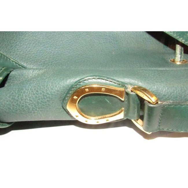 Gucci Horsebit Bucket Bag Xl Drawstring Accents Green W Gold Horseshoes Leather Satchel