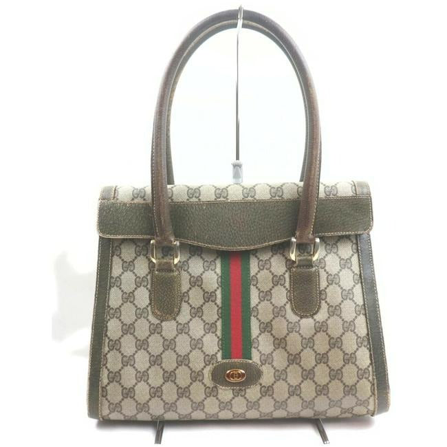 Gucci W Guccissima Handle Redgreen Stripe Brown G Printredgreen Leathercoated Canvas Satchel