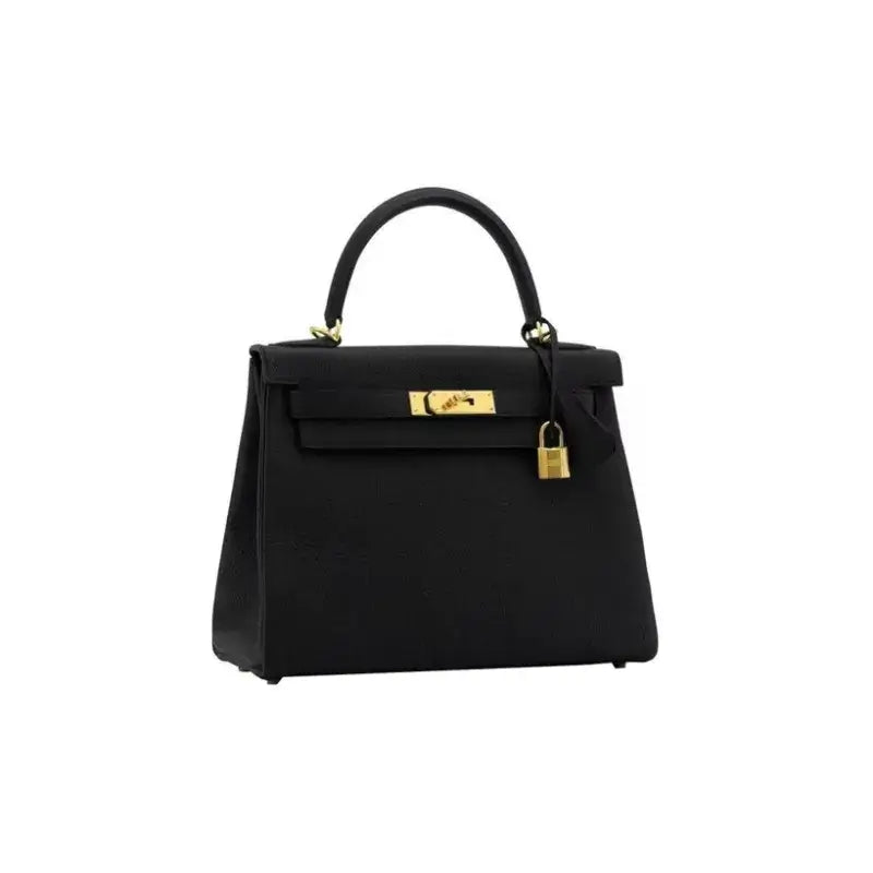 HERMES Kelly 25 black Togo leather Bag Handbag (25,28)