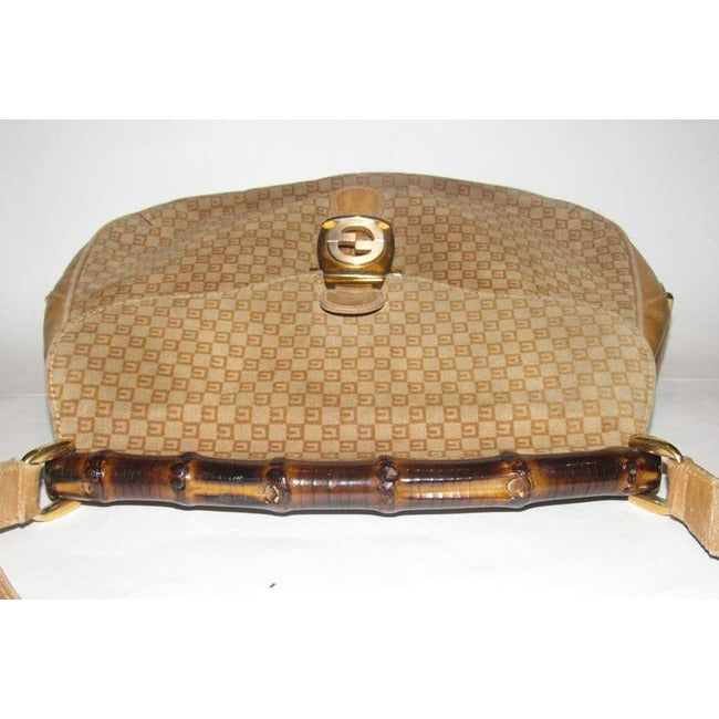 Gucci Jackie Micro Square Guccissima Print Suede Bamboo Top Handle Brown Shoulder Bag