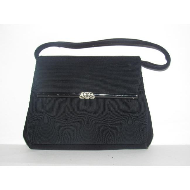 Gucci Evening W Early Enamel And Rhinestone Clasp Black Silk Corde Shoulder Bag