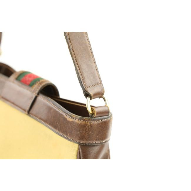 Gucci Jackie Early With Shelly Stripe Brown Leather And Gg Leather Satchel