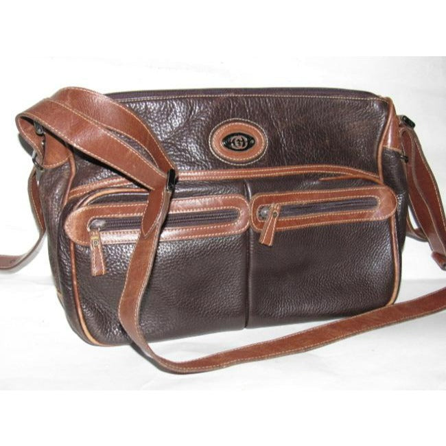 Gucci Vintage Dark Brown Textured And Caramel Smooth Leather Satchel