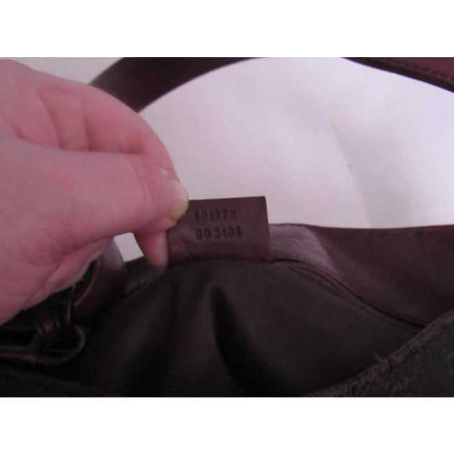 Gucci Newer Brown Large G Logo Print Canvas And Brown Leather Satchel