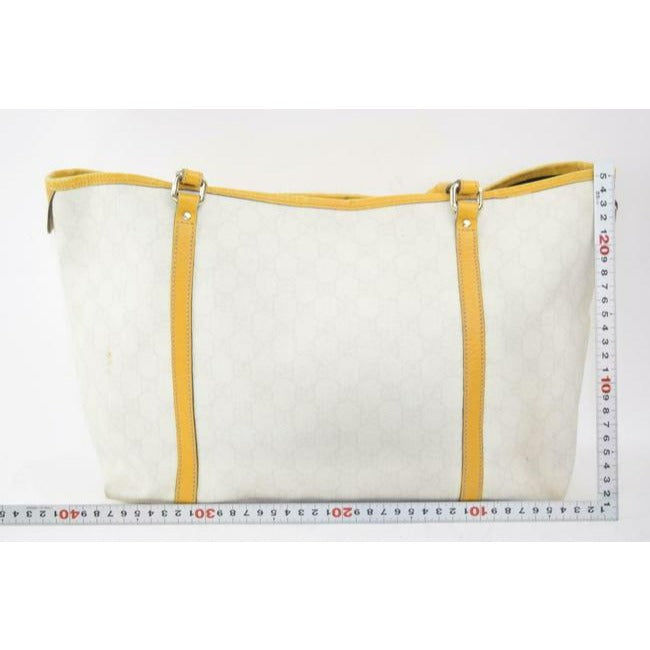 Gucci Bag Web Supreme Brown Large G Logo Print On White Coated Canvas And Yellow Leather Gg Tote