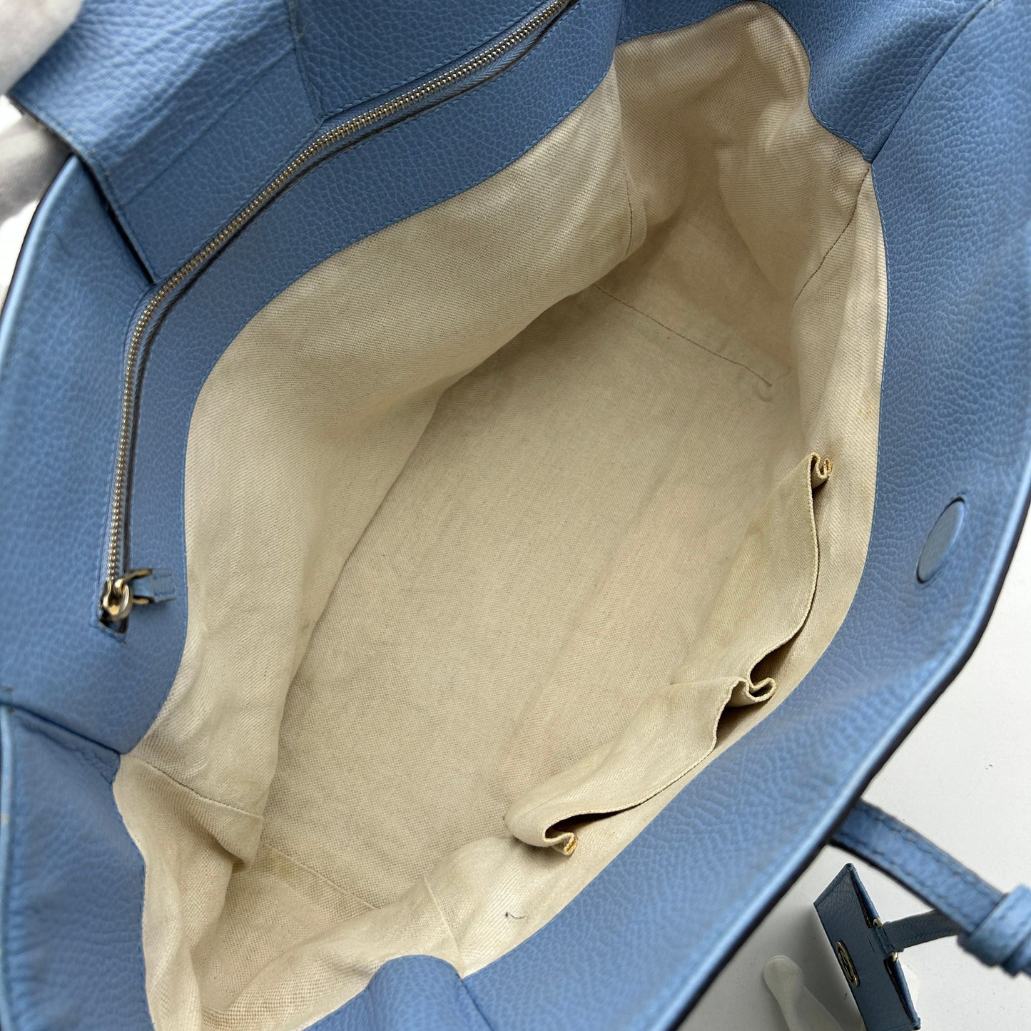 GUCCI Linen Canvas Calfskin Swing Top Handle Bag Mineral Blue LA15121