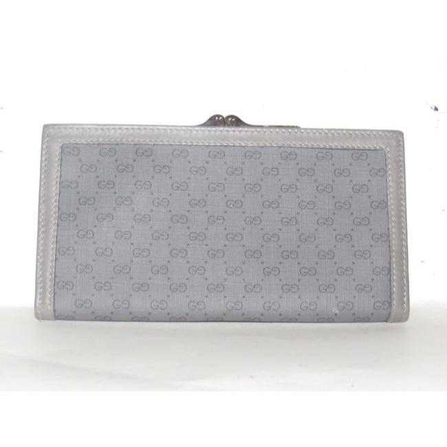 Gucci Black Small G Logo Print On Grey Coated Canvas And Grey Leather Vintage Wallet