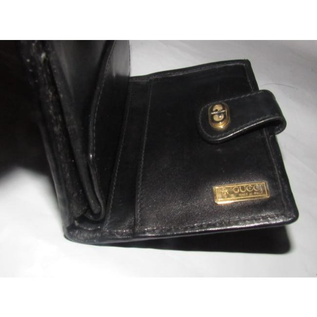 Gucci Black Small G Logo Print On Coated Canvas Black Leather Vintage Wallet