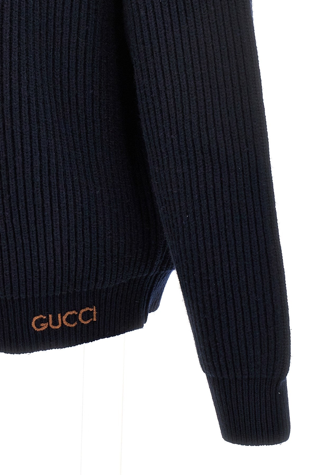 Gucci Men Logo Embroidery Ribbed Cardigan