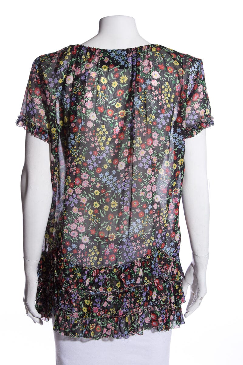 Gucci Black & Multi Floral Blouse SZ 36