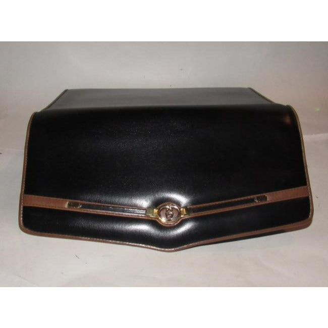 Gucci W Two Way Equestrian Accents Black Leather Shoulder Bag