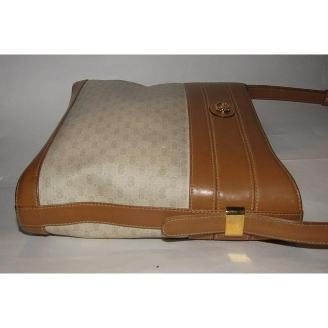 Gucci Camel Micro G Print on Ivory Leather Bucket Bag Satchel