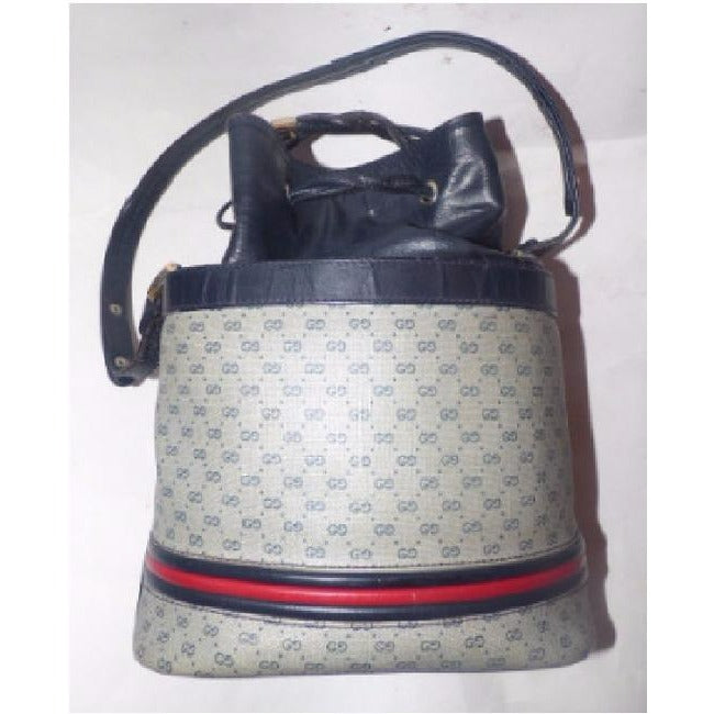 Gucci Vintage Shades Of Blue With Red And Navy Stripe Accents Coated Canvas