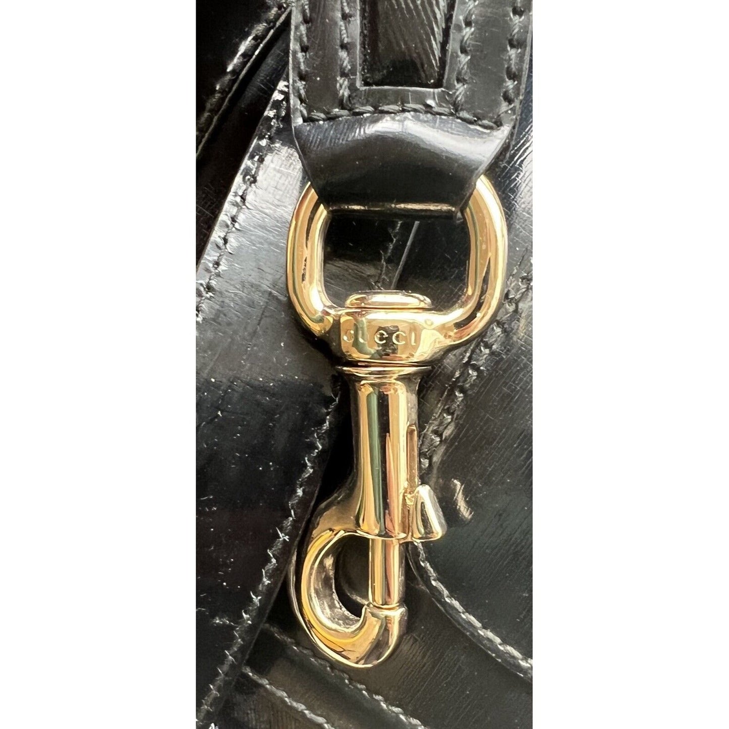 Gucci Navy Leather XL Two-Way Dialux Pop Bamboo Satchel