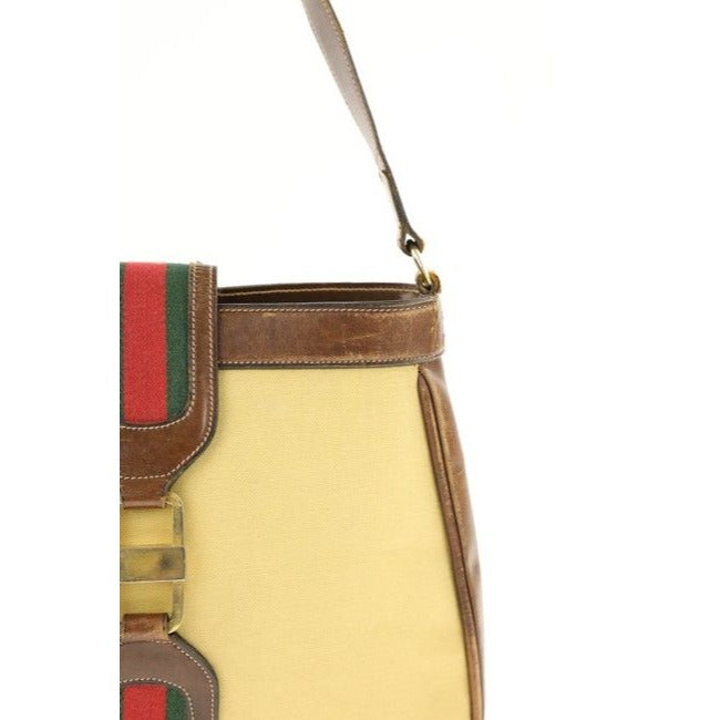 Gucci Jackie Early With Shelly Stripe Brown Leather And Gg Leather Satchel