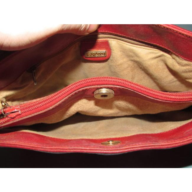 Gucci Vintage Red Small G Logo Coated Canvas And Leather Satchel