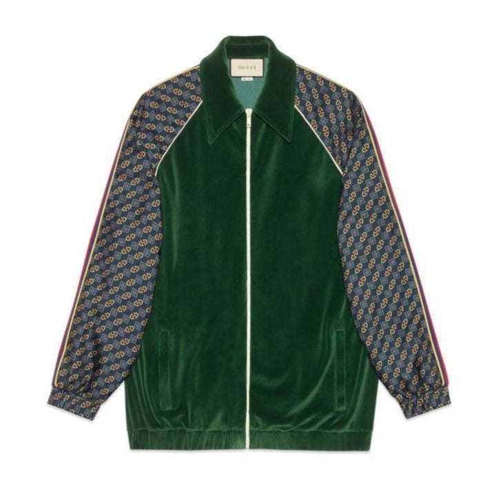 Gucci Bi-material Scarf Print Track Jacket in Green