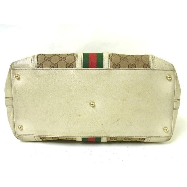 Gucci Vintage Pursesdesigner Purses Brown Large G Print Canvas And White Leather With Red And Green