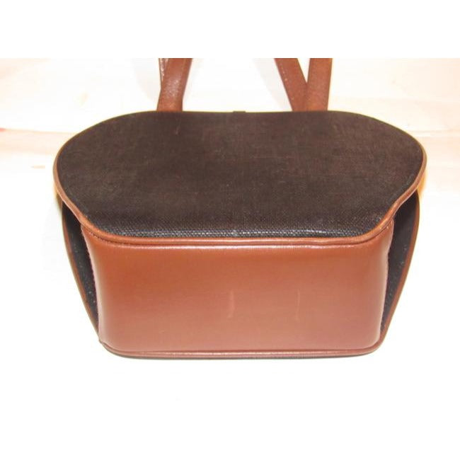 Gucci W Vtg Linenleather Top Handle Purse Accent Black Linenbrown Lthrbamboo Leather And Shoulder Ba