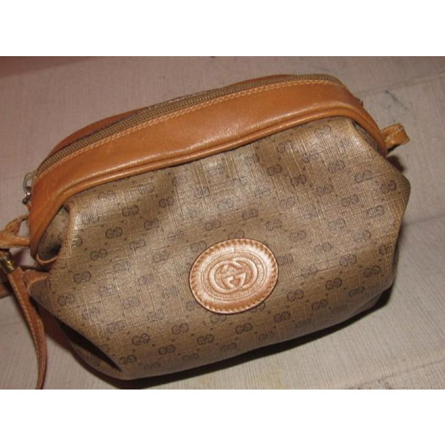 Gucci Vintage Bagsdesigner Purses Dark Brown Small G Logo Print On Lighter Brown Coated Canvascamel
