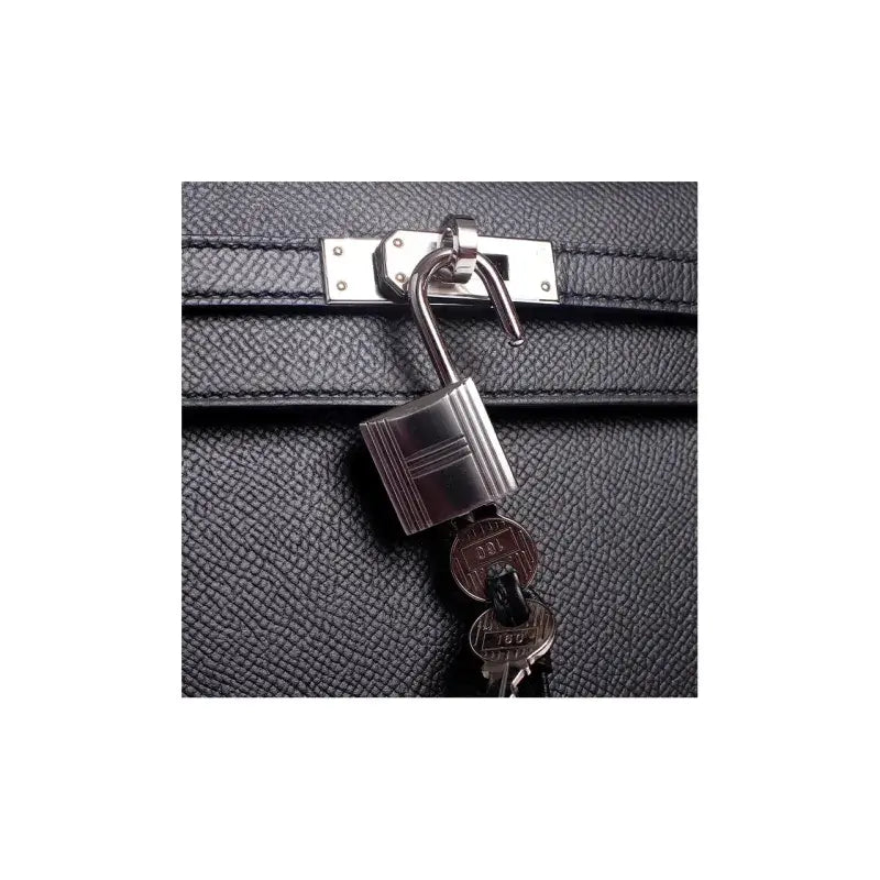 HERMES Kelly 25 Bag Epsom Leather Handbag (25,28) Silver hardware - black