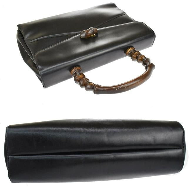 Gucci Daily Top Handle W Bamboo Clasp Khaki Brown Leather Shoulder Bag