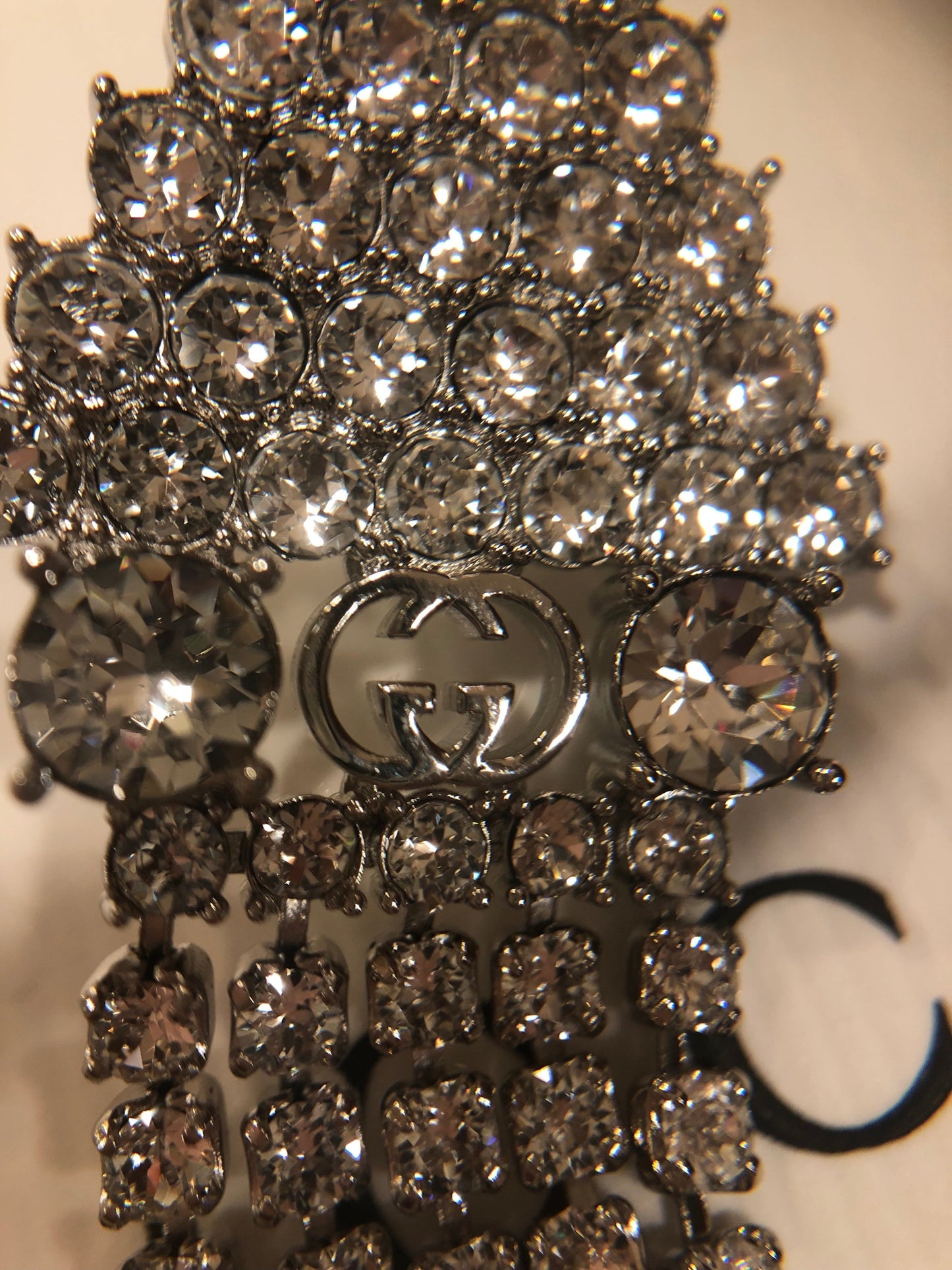 Gucci Crystal Embellished Long Single Earring in Silver