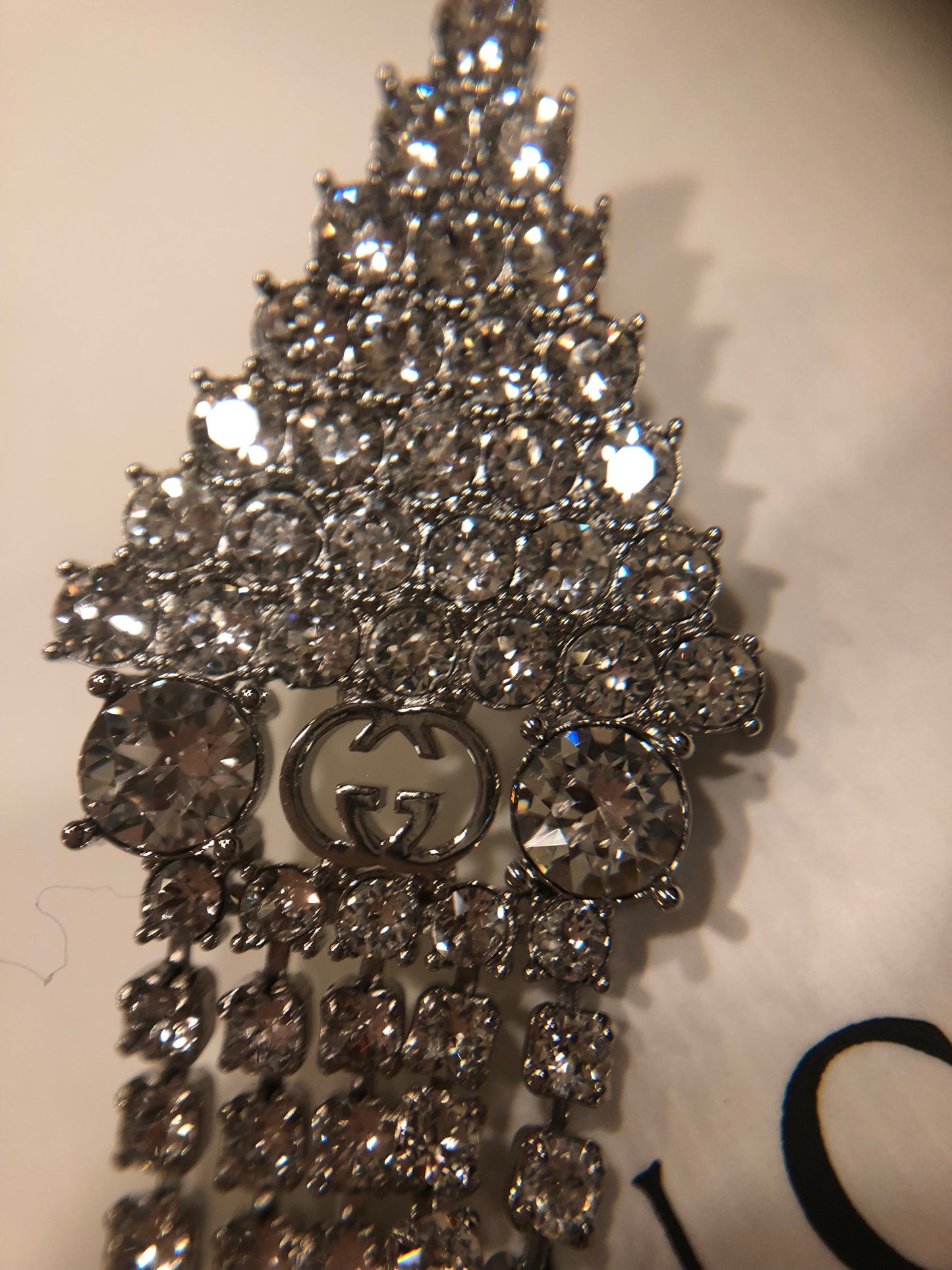 Gucci Crystal Embellished Long Single Earring in Silver