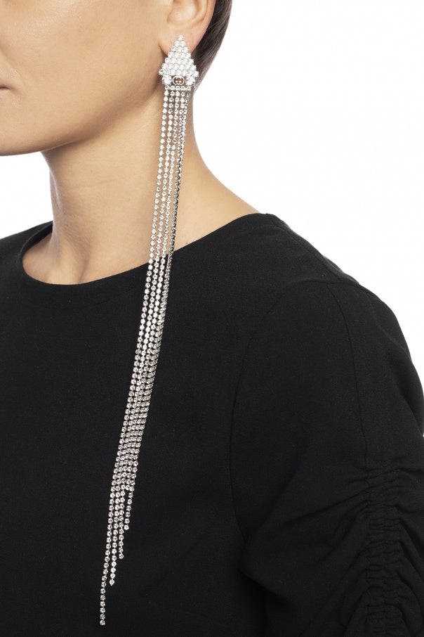 Gucci Crystal Embellished Long Single Earring in Silver