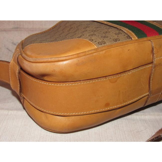 Gucci Gucci, unique, RARE, camel leather & brown small G logo, coated canvas, top zip, camera bag/bowler style, cross body