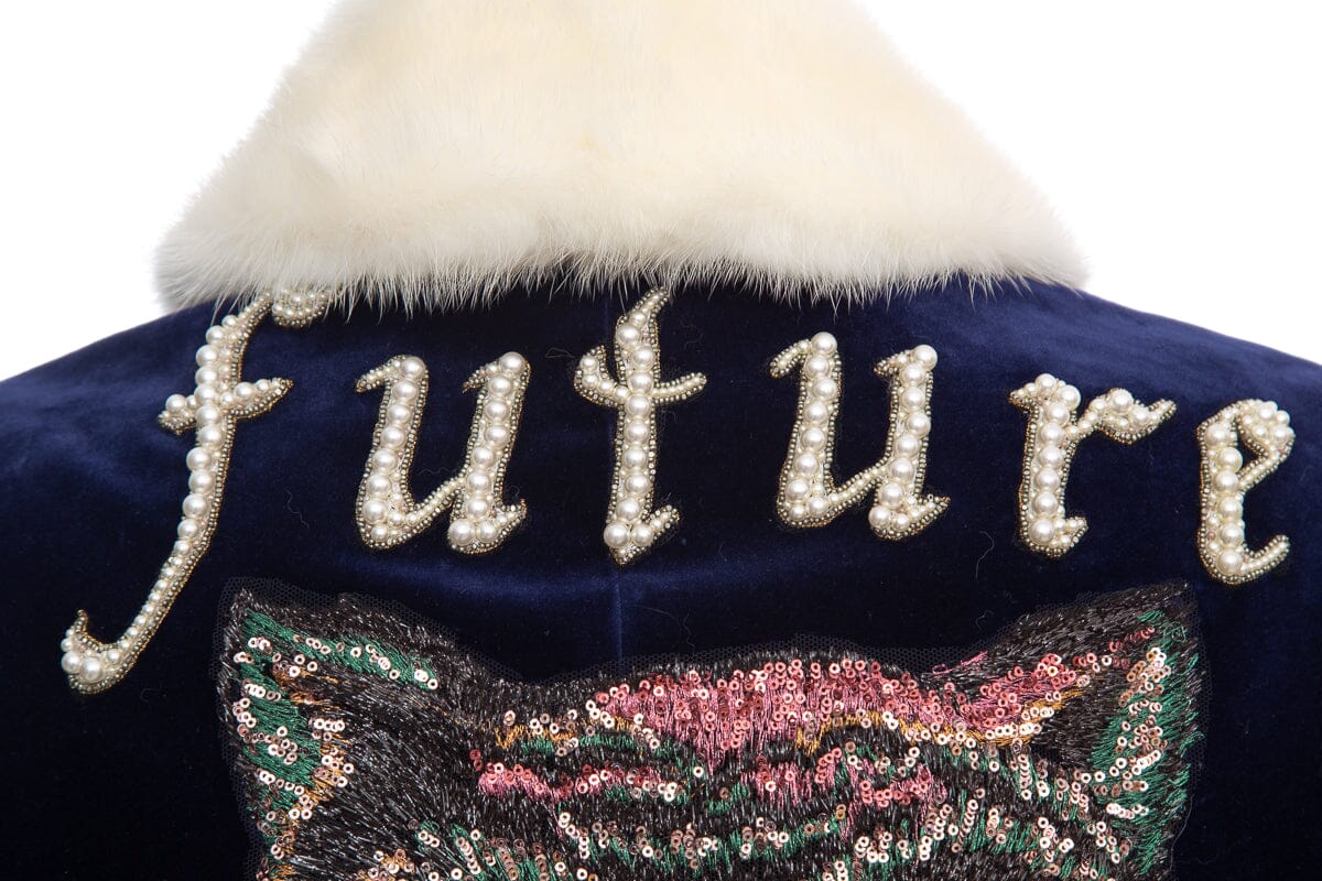 Gucci Navy Velvet &  Embroidered Embellished Coat SZ 42