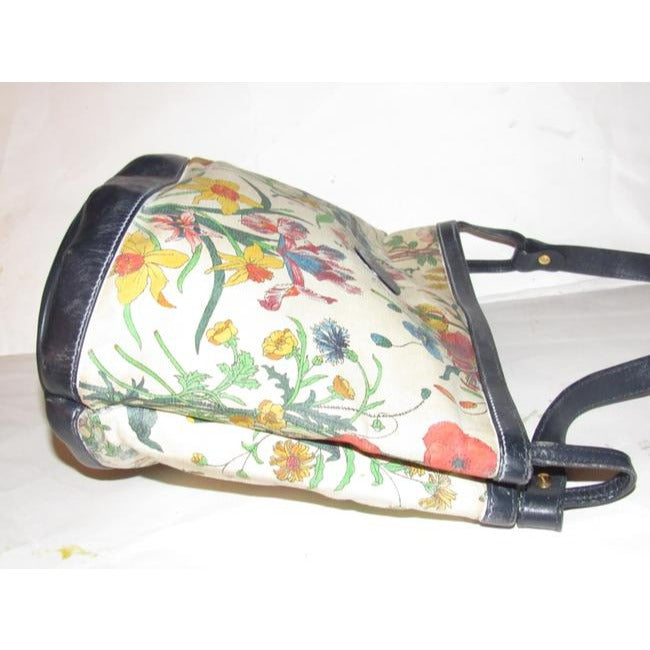 Gucci Garden Souvenir Vintage Pursesdesigner Purses Floral Print Canvas And Navy Blue Leather Satche