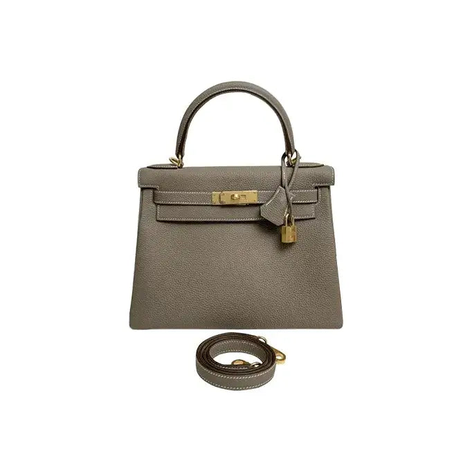 HERMES Kelly 25 elephant gray Togo leather Bag Handbag (25,28)