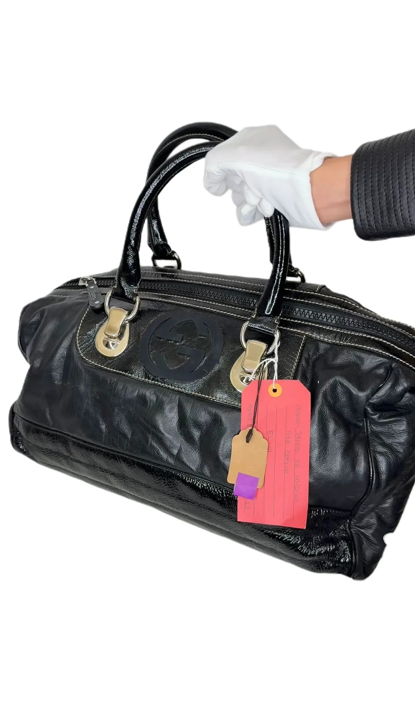 Gucci Medium Snow Glam Boston Bag - Black Handle EL-01
